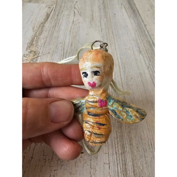 Bee Angel cherub necklace ornament gold glitter BZ Xmas tree - Picture 10 of 10